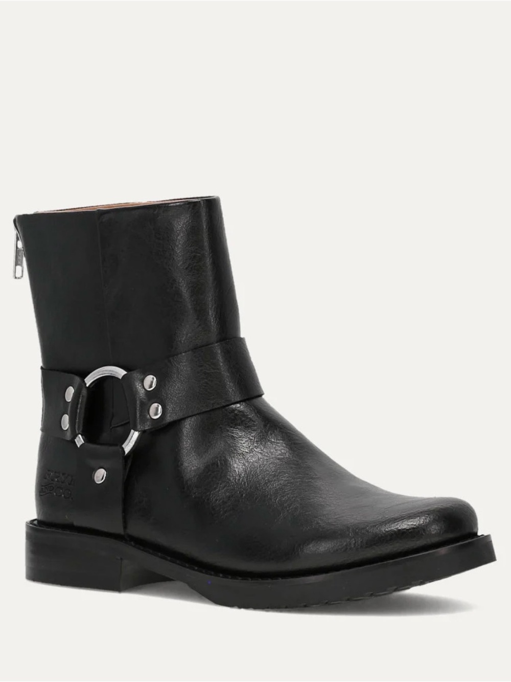 Frye Black Leather Harness Ankle Boot